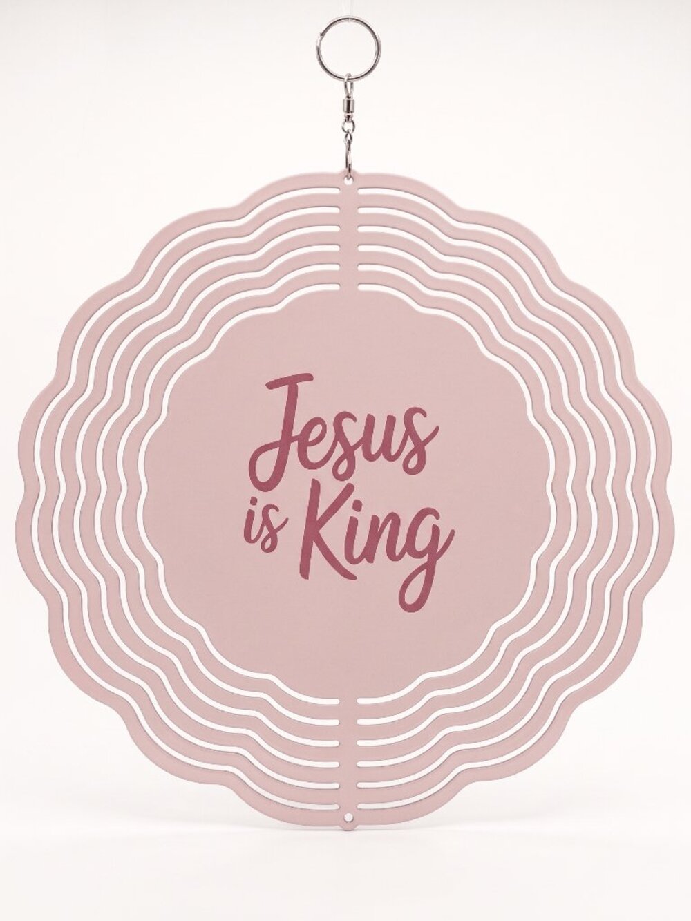 10" Jesus Is King Kinetic Wind Spinner - Pink Metal Hanging Garden Yard Decor